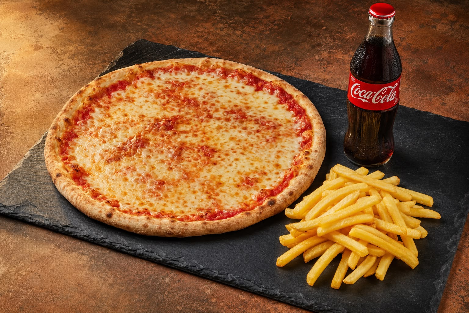 Große Pizza Margherita + Beilage + Getränk